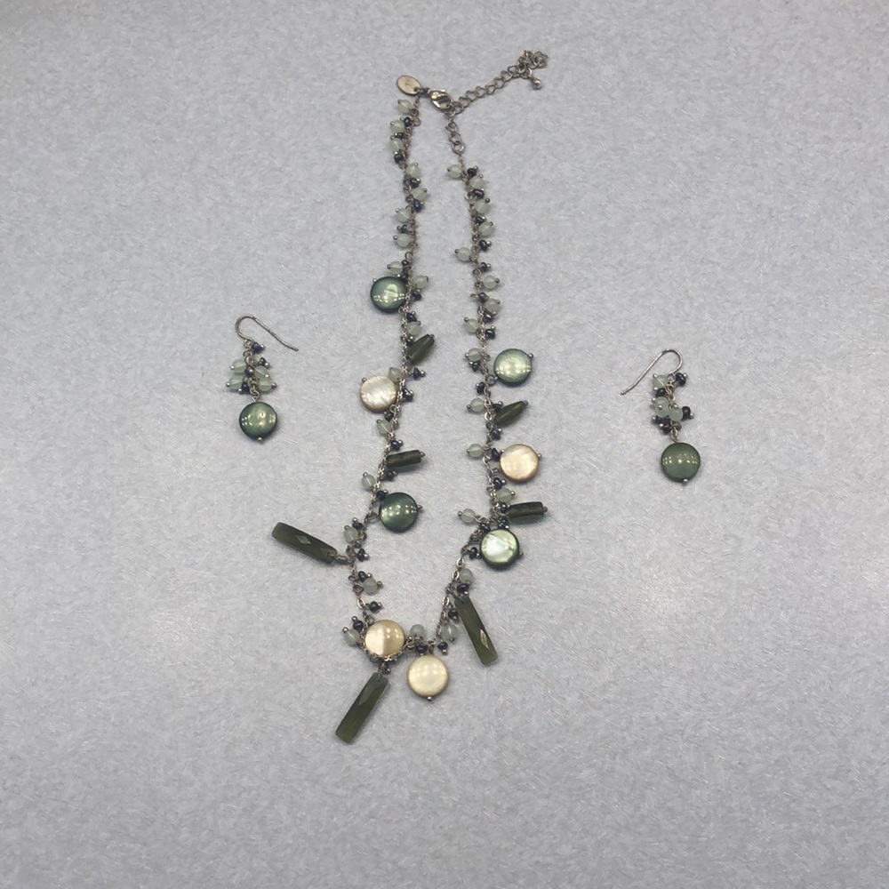Lia Sophia green and silver necklace & earrings